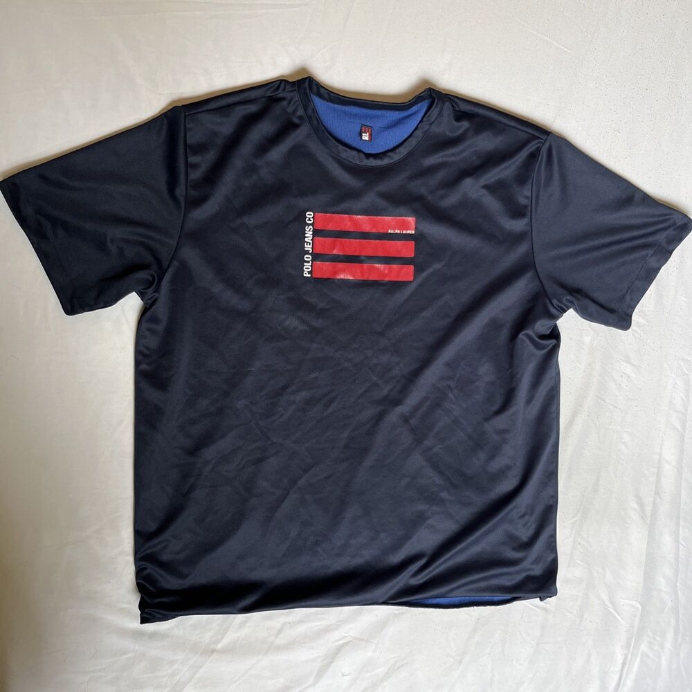 Ralph Lauren Polo Jeans Jersey T Shirt VTG Reversible UNIQUE Mesh XL Breathable